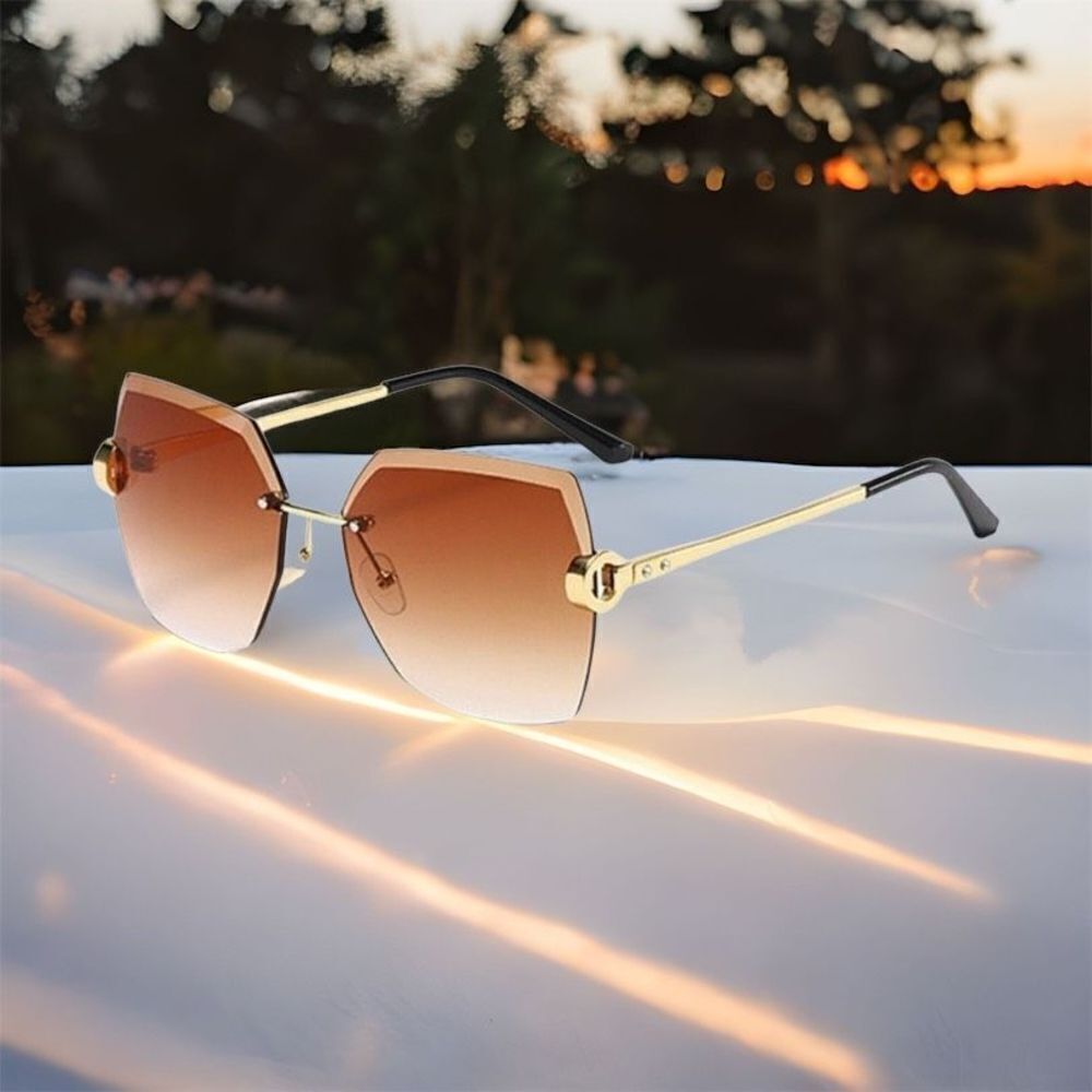 New Boutique Retro Gradient Rimless Brown Tinted Statement Lenses